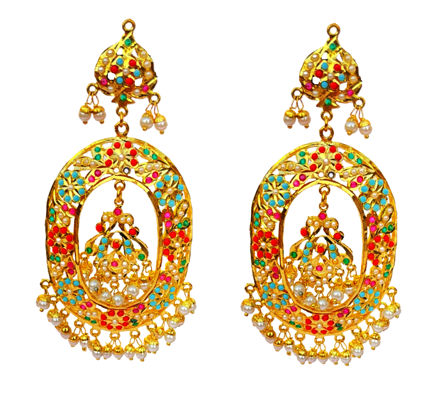 Simar, The Heavy Gold Plated Oval Jadau Danglers