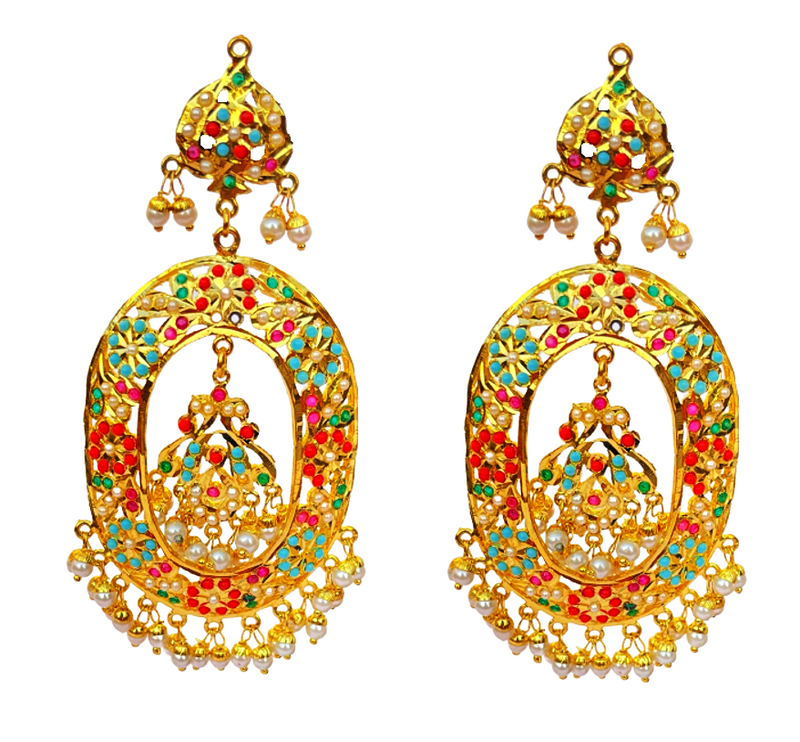 Simar, The Heavy Gold Plated Oval Jadau Danglers