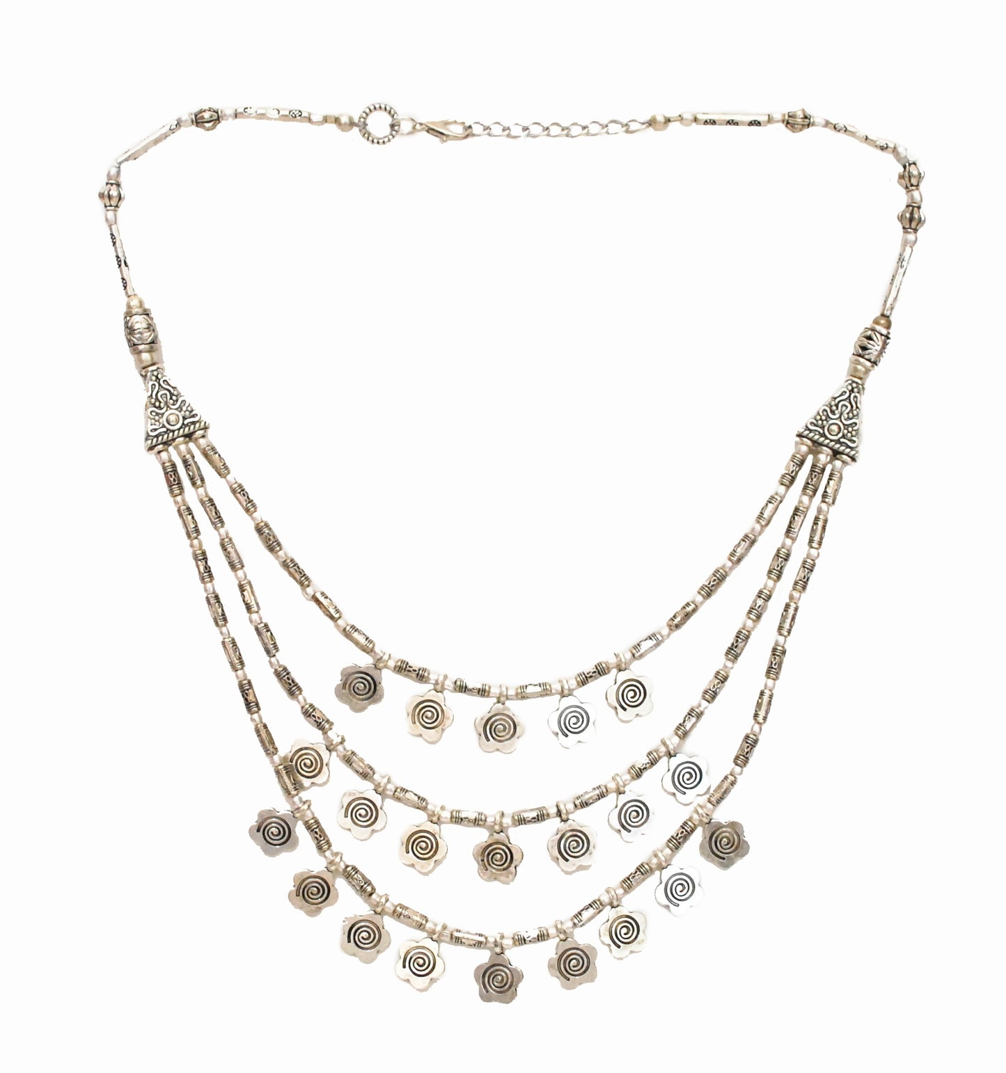 The Floral Multilayered Silver Necklace