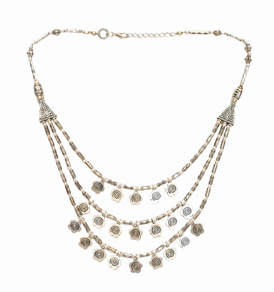 The Floral Multilayered Silver Necklace