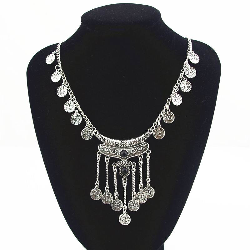 The Long Gypsy Coins Tassel Necklace : Black