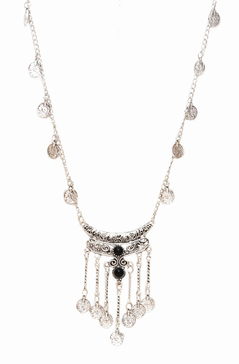 The Long Gypsy Coins Tassel Necklace : Black