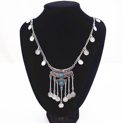 The Long Gypsy Coins Tassel Necklace : Turquoise