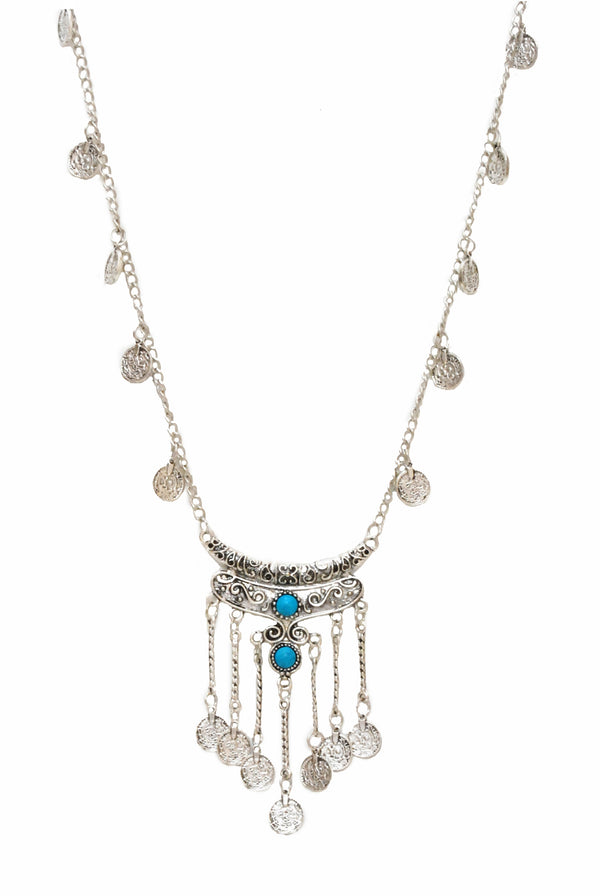 The Long Gypsy Coins Tassel Necklace : Turquoise