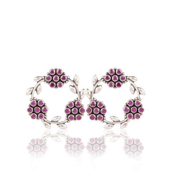 The Floral Wreath Earrings - Wine