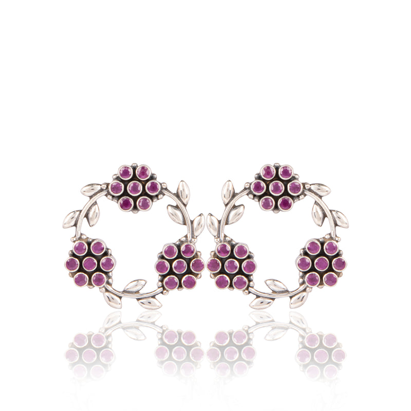 The Floral Wreath Earrings - Wine