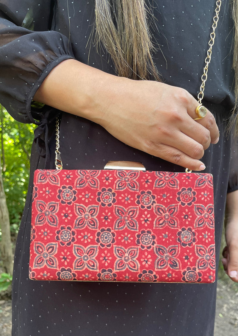 The Kalamkari Box Clutch : Red