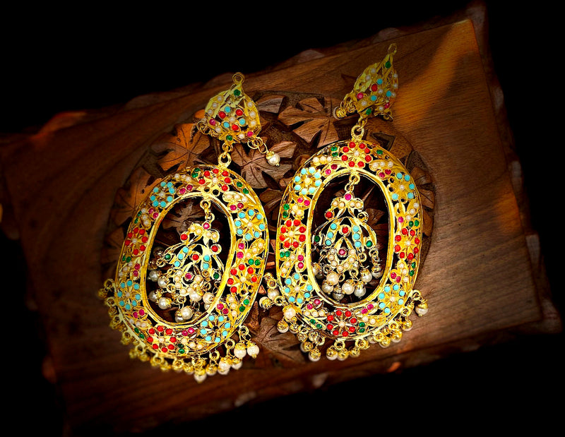 Simar, The Heavy Gold Plated Oval Jadau Danglers