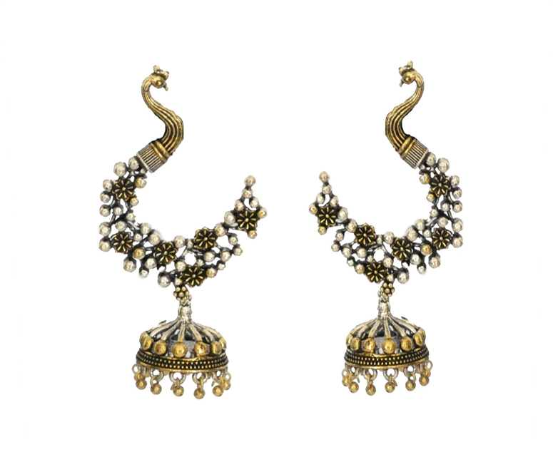 The Rustic Antique Finish Peacock Jhumki