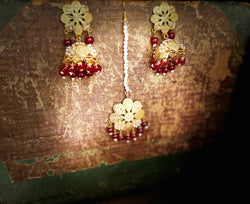 The Pretty Jadau Maang Tikka with Jhumkis - Maroon