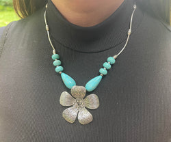 The Turquoise Beaded Floral Necklace