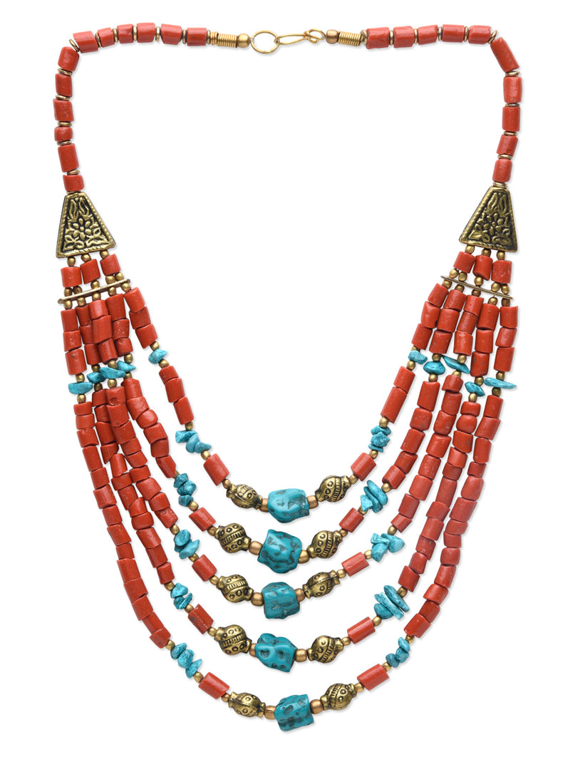 The Five Layered Coral Tribal Necklace